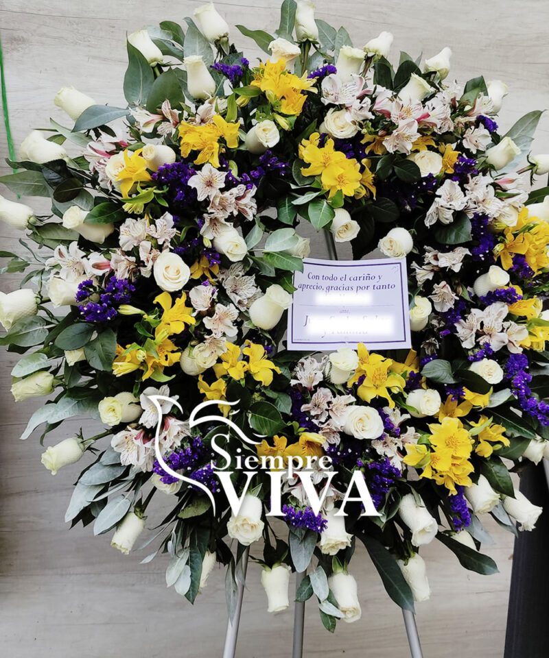 corona funebre grande rosas blancas y flores variadas para velatorios - 2