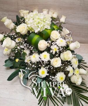 Lágrima de Piso Fúnebre 24 Rosas blancas con Hortencia Blanca VV04