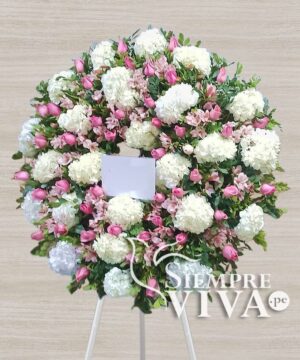 Corona Grande Fúnebre Rosas blancas, Flores Variadas y Gerberas