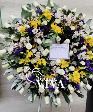 corona funebre grande rosas blancas y flores variadas para velatorios - 2