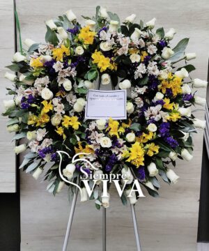 corona funebre grande rosas blancas y flores variadas para velatorios - 2
